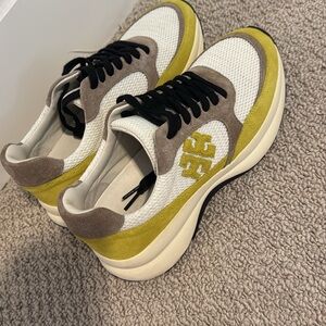 New, Tory Burch Yellow and White Sneakers